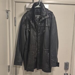 Men's Black Leather Military Coat